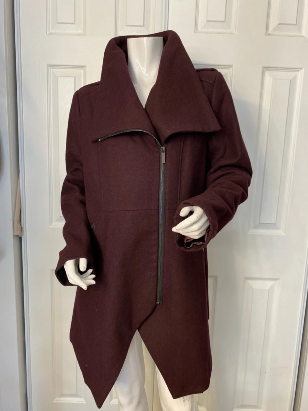 French Connection Deep Burgundy Asymmetrical Pea Coat - Picture 2 of 14
